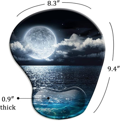 DOOKE Ergonomic Mouse Pad with Wrist Support and Coaster,Mouse Pads with Non-Slip PU Base for Home Office Working Studying Easy Typing & Pain Relief Moonlight