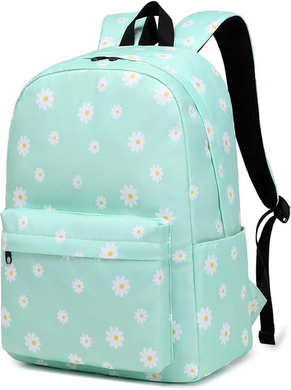 Flowers School Backpack for Teens Girls, Womens College Bookbags Kids School Bags Laptop Backpacks (Green)