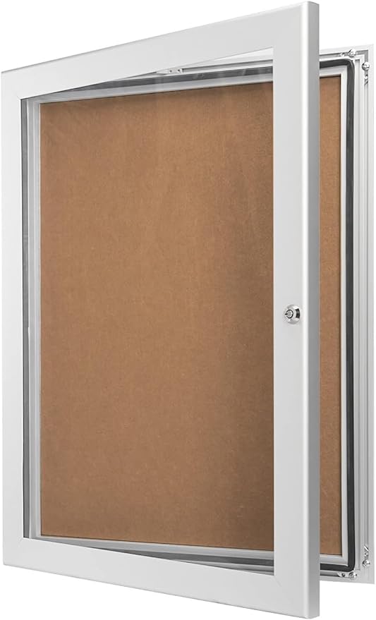 Locking Enclosed Bulletin Board Aluminum Cork Memo Board Wall Mount Noticeboard with Rubber Seal Tamperproof Single Door Display Case for Indoor Or Outdoor Use, 26.8×20 in