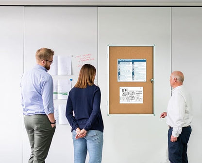 Lockable Noticeboard Wall Mounted Cabinet with Enclosed Cork Board - 24'x36' Bulletin Cork Board Cabinet for School Office, Display Case and Poster Memo Board