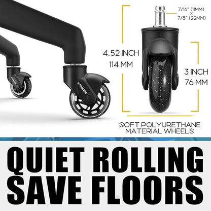 Office Chair Caster Wheels, 3" Newly Lightweight Caster Wheels & Revolutionary Swivel Vertical Axle, Safe Protection for All Floors Including Hardwood, Set of 5