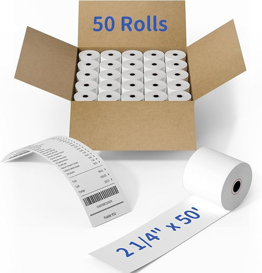 MPRT 50 Rolls 2 1/4" x 50' Thermal Paper, BPA Free Receipt Paper, 58mm Thermal Receipt Paper for Cash Register POS Printer Square Terminal Credit Card Machine