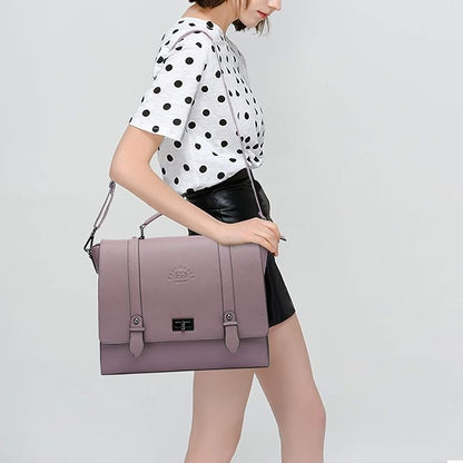 EaseGave Women's 17 Inch Laptop Briefcase, Vintage Purple Saffiano Eco-leather, Multi-Compartment, 3 lb Weight Capacity