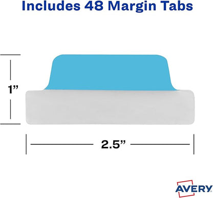 Avery Margin Ultra Tabs, 2.5" x 1", 2-Side Writable, Assorted Colors, 48 Repositionable Page Tabs (74866)