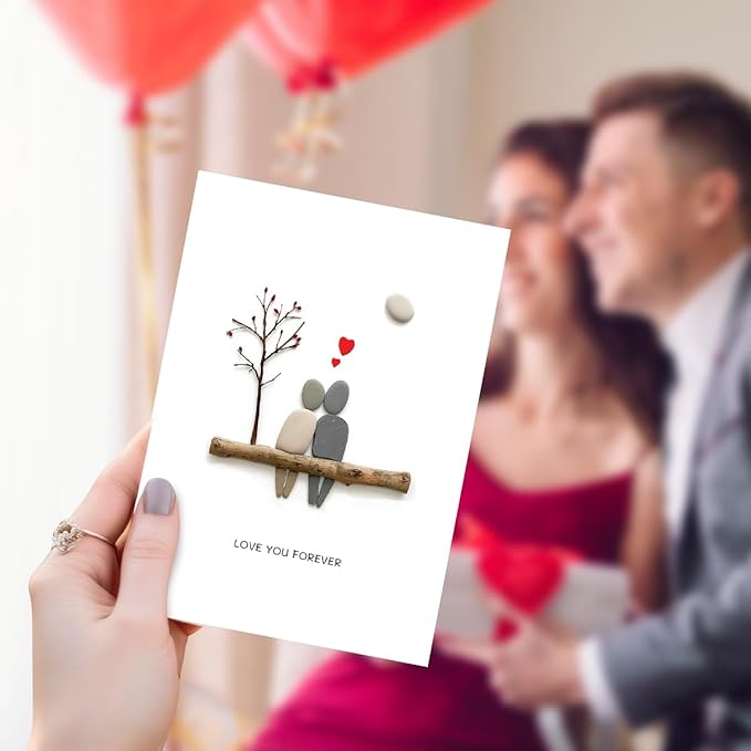 Anniversary Card for Couple Husband Wife, Happy Anniversary to Her Him, Romantic Wedding Love Gifts Valentines Day Card (Pebble Couple)