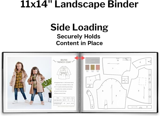 Dunwell 11x14 Portfolio Binder (Black, Horizontal), Presentation Book with 24 Pockets, Large 11 x 14 Art Portfolio Folder, Acid-Free Poly Cover and Sleeves