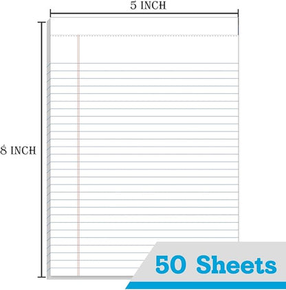 KAISA Small Legal Pad, 5"x8" Writing Pads, Narrow Ruled 5x8 Note Pads For School Office Home Notepads, White 50 Sheets 12 Pads WT-SWT