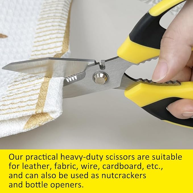 Utility Scissors Heavy Duty, Ultra Sharp Blade Shears with Protective Case, Multipurpose Stainless Steel Scissors For Cutting Cardboard, Fabric, Carpet, Leather, Wire (Yellow Set)