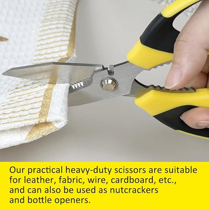 Utility Scissors Heavy Duty, Ultra Sharp Blade Shears with Protective Case, Multipurpose Stainless Steel Scissors For Cutting Cardboard, Fabric, Carpet, Leather, Wire (Yellow Set)