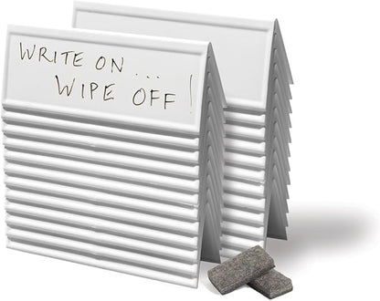 Trainers Warehouse Heavy Duty Premium Standard Size (11" x 4") Set of 24 Reusable Dry-Erase Name Cards | Set Includes, Tent Cards, Markers, Mini-Erasers & Tote