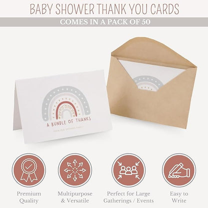 Baby Shower Thank You Cards with Envelopes, 30 Pack, Baby Girl Shower, Baby Boy Shower, Gender Neutral, Baby Shower Thank You Notes, Baby Shower Cards, Baby Thank You Cards for Girl, Baby Thank You