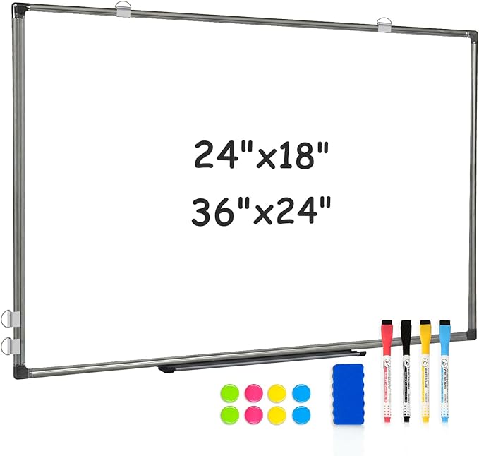 Double Sided Whiteboard, White Board for Wall Mounted 24''X18'' Magnetic Dry Erase Board with Black Aluminum Frame