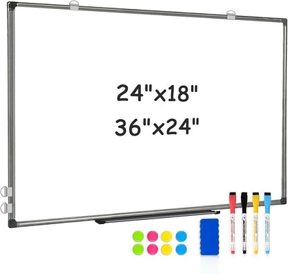 Double Sided Whiteboard, White Board for Wall Mounted 24''X18'' Magnetic Dry Erase Board with Black Aluminum Frame