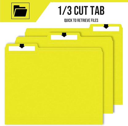 File Folders,IntoJoy 120 Pack Colored File Folder Letter Size, 1/3 Cut Tab Filing Folders for Office School Business File Document Organization,Yellow