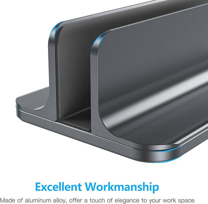 OMOTON Vertical Laptop Stand Holder, Desktop Aluminum Stand for MacBook with Adjustable Dock Size, Fits All MacBook, Surface, Chromebook and Gaming Laptops (Up to 17.3 inches), Gray