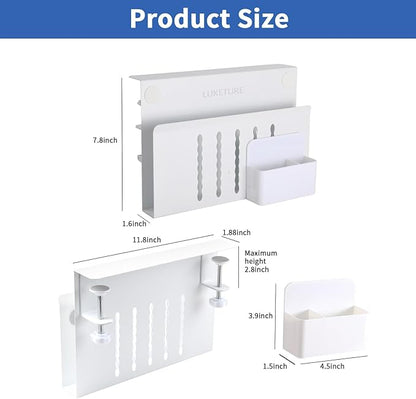 LUKETURE Desk Side Storage, Steel Side Desk Organizer, No Drill Laptop Holder, Clamp on Laptop Mount with Pen Holder, Table Hanging Storage for Home Office, Fits Flat Edge Tables 0.3" to 2.8"