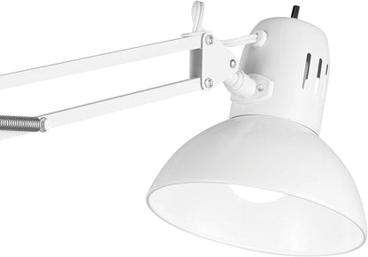 Globe Electric 52847 31.5 Inch Swing Arm Clamp-On White Desk Lamp with Nickel Accents, On/Off Rotary Switch, Book Reading Light, Home Essentials, Office Décor, LED Bulb Compatible