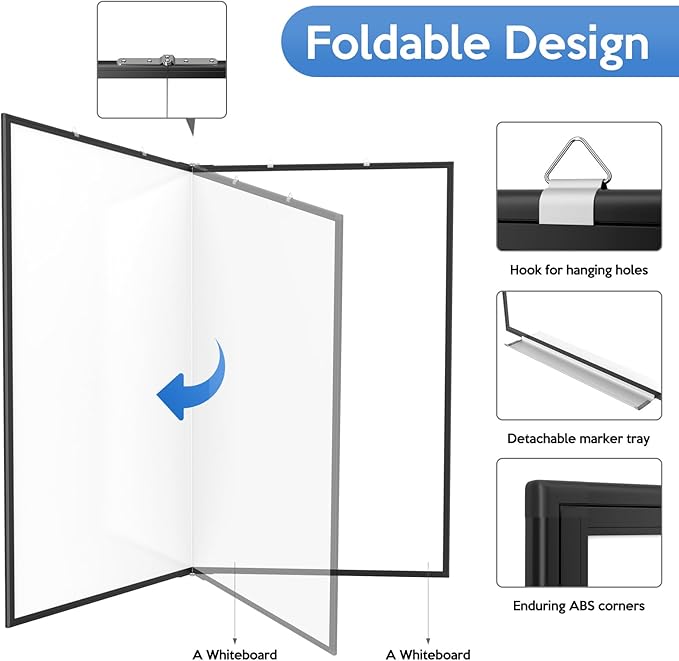 Big White Board, Double Magnetic White Board for Wall, Dry Erase Whiteboard with Calendar for Office Home & School (Black, 60x48 inch)