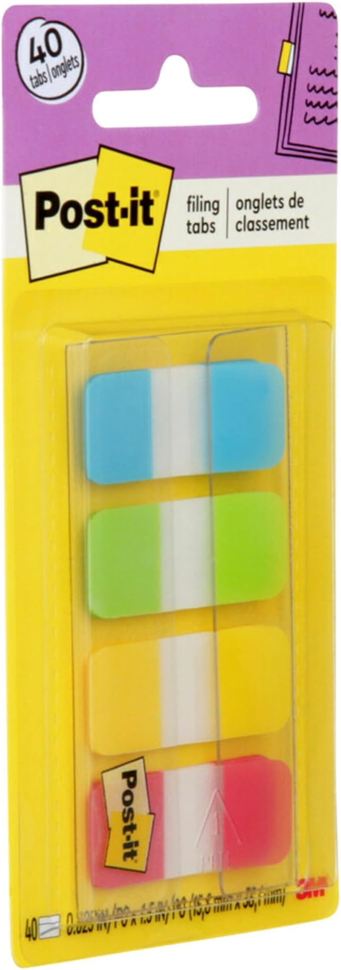 Post-it Tabs, 625 in Solid, Aqua, Lime, Yellow, Red, 10/Color, 40/Dispenser (676-ALYR) (Pack of 2)