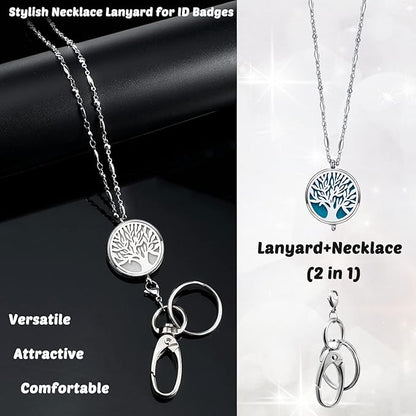 Lanyards for Keys Women Cute Teacher Lanyards for ID Badges Strong Stainless Steel Chain Lanyard Keychain Necklace Long Name Tag Badge Holder with Lanyard Work Diffuser Jewelry Tree of Life