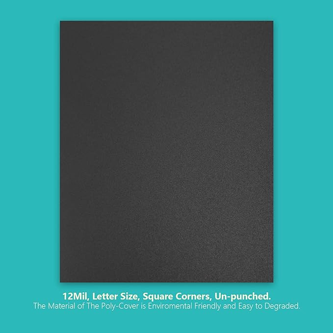 Binditek 50 Pack 12 Mil Sand-Textured Polycover - Plastic Binding Cover for Letter Size - Business Reports and Proposals - Lightly Textured Sand Finish - Square Corners, Un-Punched, Black