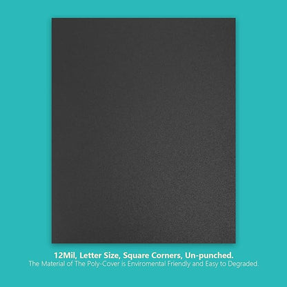 Binditek 50 Pack 12 Mil Sand-Textured Polycover - Plastic Binding Cover for Letter Size - Business Reports and Proposals - Lightly Textured Sand Finish - Square Corners, Un-Punched, Black