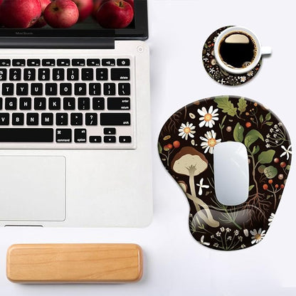 Ergonomic Mouse Pad with Wrist Support and Coaster,Mouse Pads with Non-Slip PU Base for Home Office Working Studying Easy Typing & Pain Relief Daisy