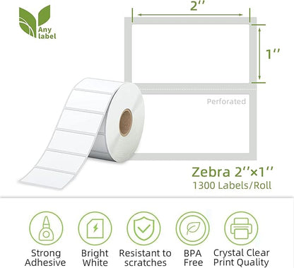 Compatible 2" x 1" Direct Thermal Labels Replacement for Barcodes Postage Address Shipping Compatible with Rollo & Zebra Desktop Printers Adhesive & Perforated (24 Rolls, 1300 Labels/Roll)