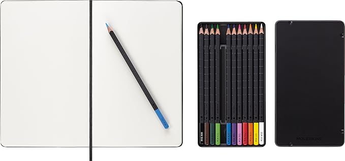 Moleskine Sketchbook & Watercolor Pencil Set Hard Cover (5 x 8.25) Sketch Pad for Drawing, Watercolor Painting, Sketchbook for Teens, Artists, Students, 104 Pages