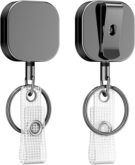 Uniclife 2 Pack Metal Retractable Keychain Heavy Duty Retractable Badge Reel for Badge Holder All Metal Casing with Stainless Steel Spring Coil 23.6 Inch Nylon Rope Belt Clip and Key Ring