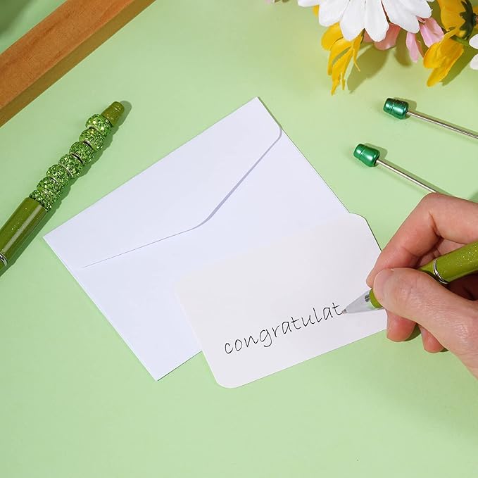 jiebor 100 Sets Small White Envelopes with Small Blank Gift Business Card Wedding Invitation Pocket Envelopes for Graduations Wedding Shower Holiday 4.37 x 2.91 Inch