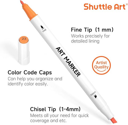 Shuttle Art 30 Colors Dual Tip Art Markers Permanent Marker Pens Highlighters Perfect for Illustration Adult Coloring Sketching and Card Making