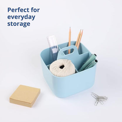 BLUE GINKGO Stackable Organizer Caddy – Korean-Made Portable Tote for Bathroom, Office, Crafts, or School Supplies (Square, Blue)