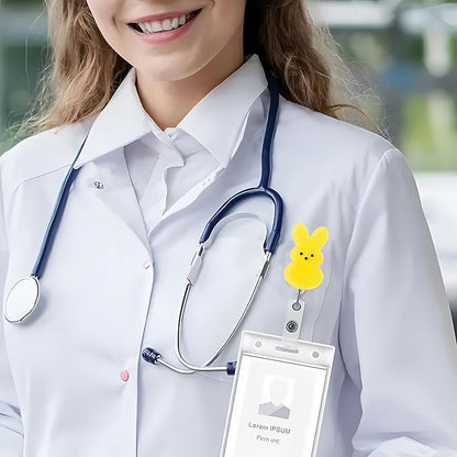 Bunny Badge Reels Easter Badge Holder Yellow Rabbit Nurse Badge Reel ID Name Alligator Acrylic Clip Cute Easter Gift for Nurse Office Employee Name Badge