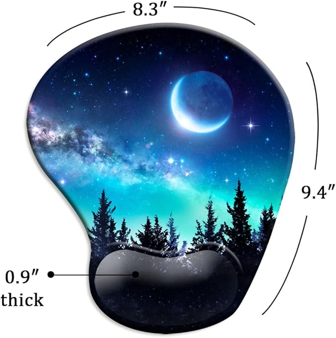 DOOKE Ergonomic Mouse Pad with Wrist Support and Coaster,Mouse Pads with Non-Slip PU Base for Home Office Working Studying Easy Typing & Pain Relief Night Forest