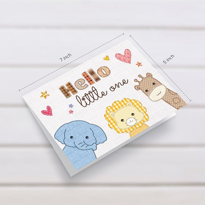 Baby Shower Card for Girl or Boy, Welcome New Baby Congratulations Gift for New Parents, Hello Little One, Gender Reveal (Cute Animals)