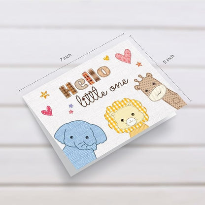 Baby Shower Card for Girl or Boy, Welcome New Baby Congratulations Gift for New Parents, Hello Little One, Gender Reveal (Cute Animals)