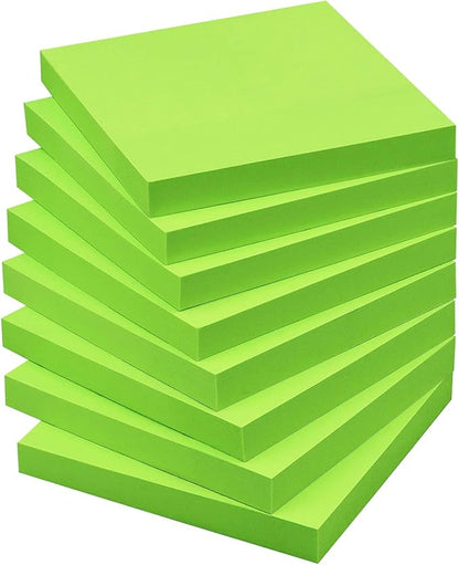 Sticky Notes 3x3 Self-Stick Notes Bright Colors Sticky Notes 8 Pads 80 Sheet/Pad (Green)