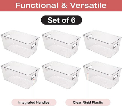 Excello Global Products 9.25" x 5.23" x 4.52" Rigid Plastic Clear Storage Bins for organizing and storing household goods, food, or Office supplies (Pack of 6)