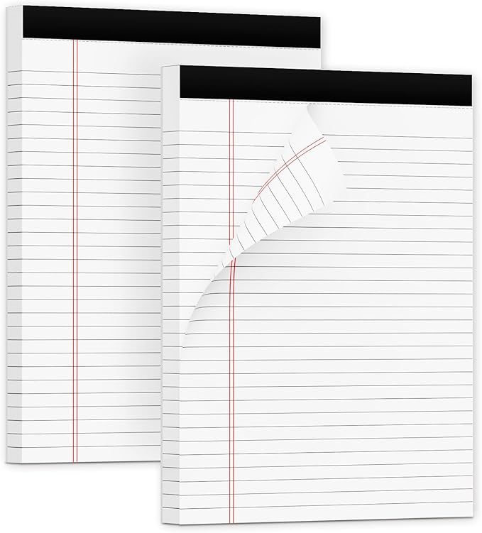 Thick Legal Pads 8.5 x 11 Wide Ruled Note Pads White Notepad 80 Sheets per Pads, Perforated Paper Study Back Writing Pads 8-1/2" x 11-3/4" Lined Paper for Home, Office, School, Pack of 2