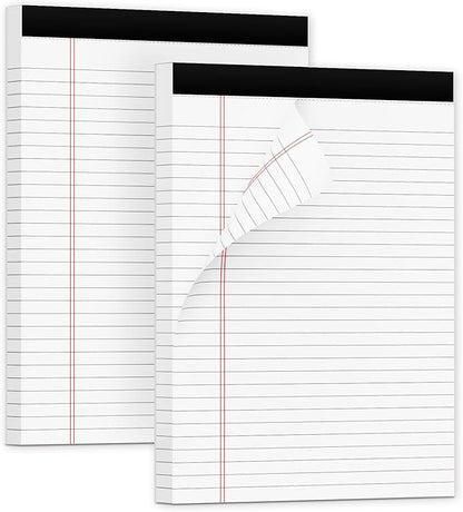 Thick Legal Pads 8.5 x 11 Wide Ruled Note Pads White Notepad 80 Sheets per Pads, Perforated Paper Study Back Writing Pads 8-1/2" x 11-3/4" Lined Paper for Home, Office, School, Pack of 2