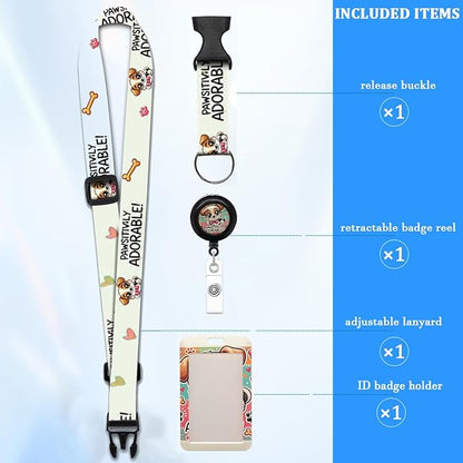 Cute Doggie Lanyard with Retractable Badge Reel and ID Badge Holder, Adjustable Lanyard Badge for Dog Lovers, Teachers, Nurses, and Office Professionals