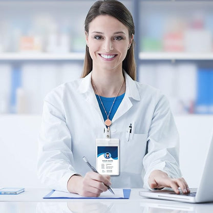 Outus 2 Pieces Badge Lanyard with ID Holders Stainless Steel Badge Holders Necklace Retractable Reel Clip Chain Water Resistant Name(Rose Gold, Black)