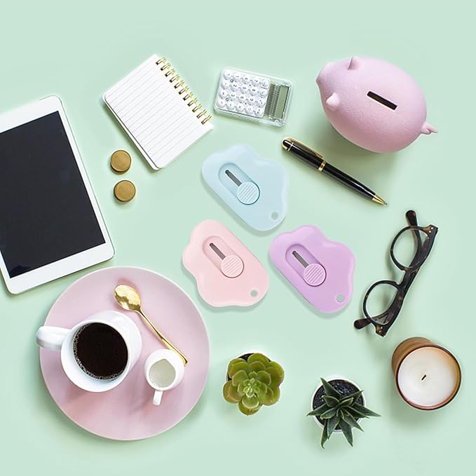 3Pcs Mini Paper Cutter Box Cutter Retractable with Key Chain Hole, Portable Letter Opener with Cute Cloud Shape, School And Office Supplies,Office Supplies