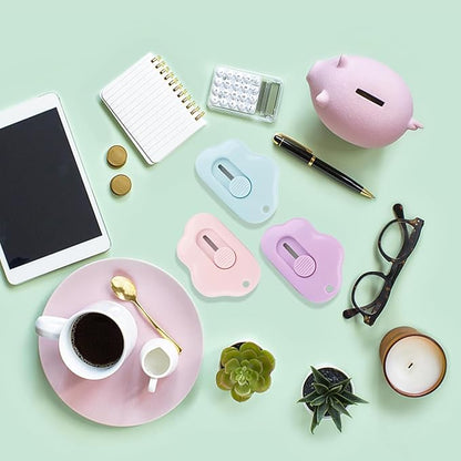 3Pcs Mini Paper Cutter Box Cutter Retractable with Key Chain Hole, Portable Letter Opener with Cute Cloud Shape, School And Office Supplies,Office Supplies