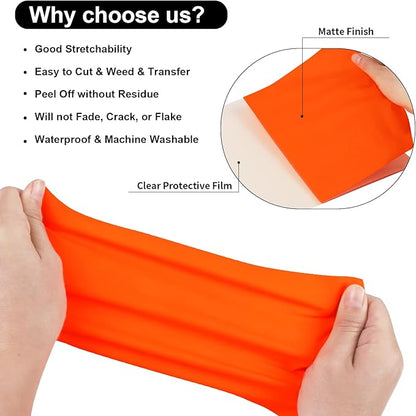 VINYL FROG Heat Transfer Vinyl Roll HTV Vinyl - 12" x5ft Neon Orange Iron on Vinyl for T-Shirts, Heat Press Vinyl for DIY Craft Designs (Neon Orange)