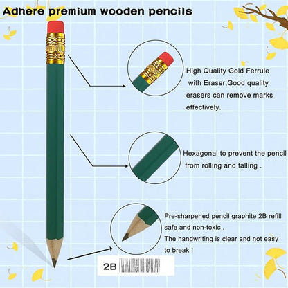 Adhere 25pcs Golf Pencils with eraser Hexagon Wooden Pencils Graphite 2B for Golf Event Scoring,Classroom,Wedding,Company Meetings,Pew, Pocket (Green)