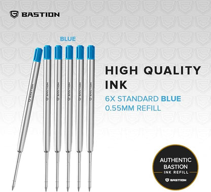 BASTION Pen Refill Ballpoint Blue | Replacement for All Bastion Bolt Action Pens | Standard Pen Ink Refills Cartridge (Blue 6 pc)