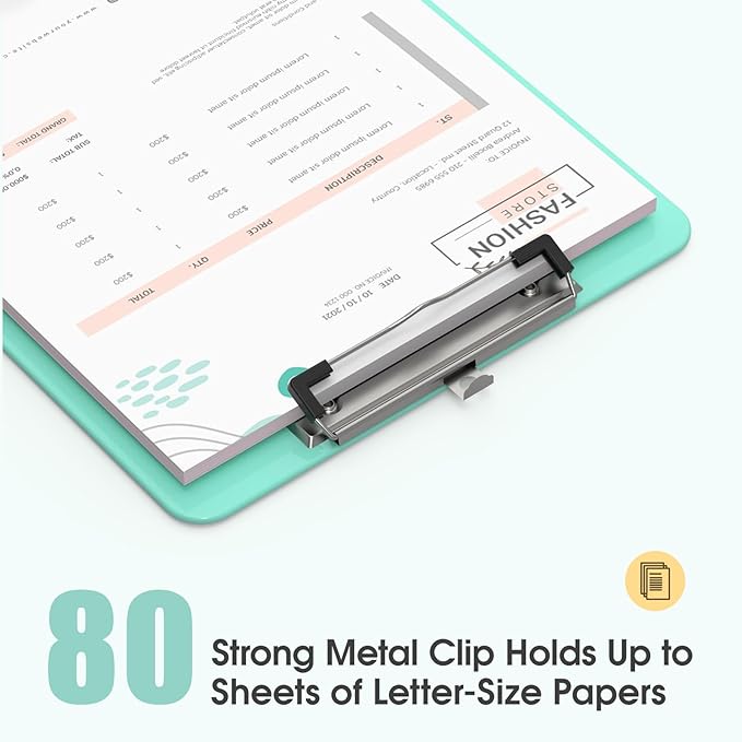 Plastic Clipboards 2 Pack, A4 Teal Clip Board 8.5x11 for Classroom, Students, Kid, Woman, Size 9" x 12.5" with Low Profile Clip, Office & School Supply