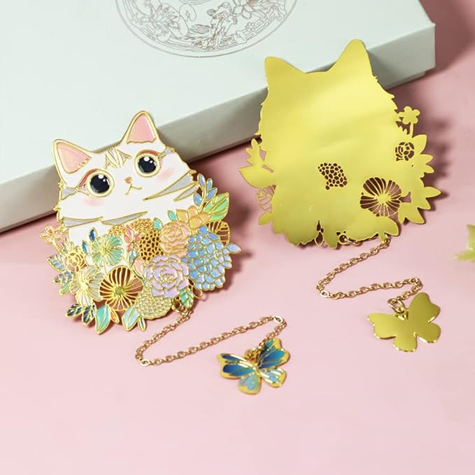 ABOING Bookmark Cute and Funny cat Metal Bookmark cat Plus Butterfly Combination Gift Box Packaging Suitable for Sending Holiday Gifts to Friends and classmates